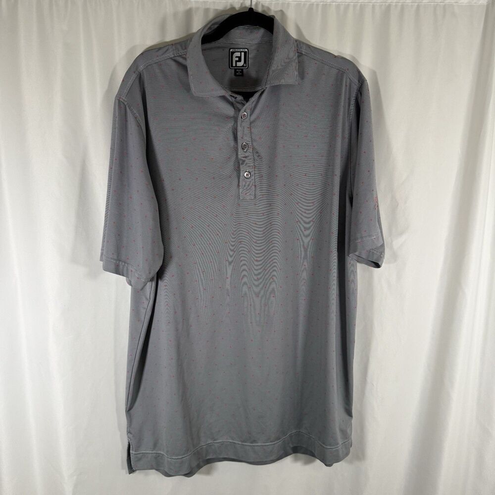 Footjoy FTJ Polo Men's XL Grey Pink Striped Athletic Fit Short Sleeve Pullover